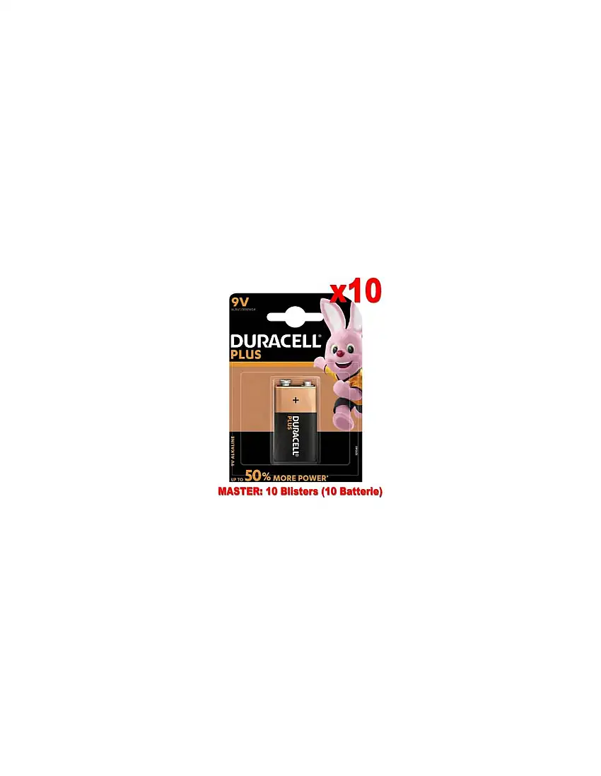 (10 Confezioni) Duracell Plus Batterie 1pz 9V Transistor 6LR61 MN1604 9V