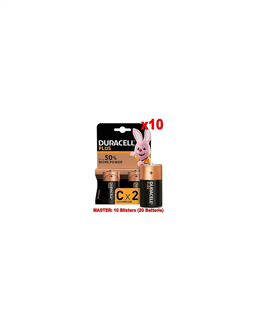 (10 Confezioni) Duracell Plus Batterie 2pz Mezza Torcia LR14 MN1400 C