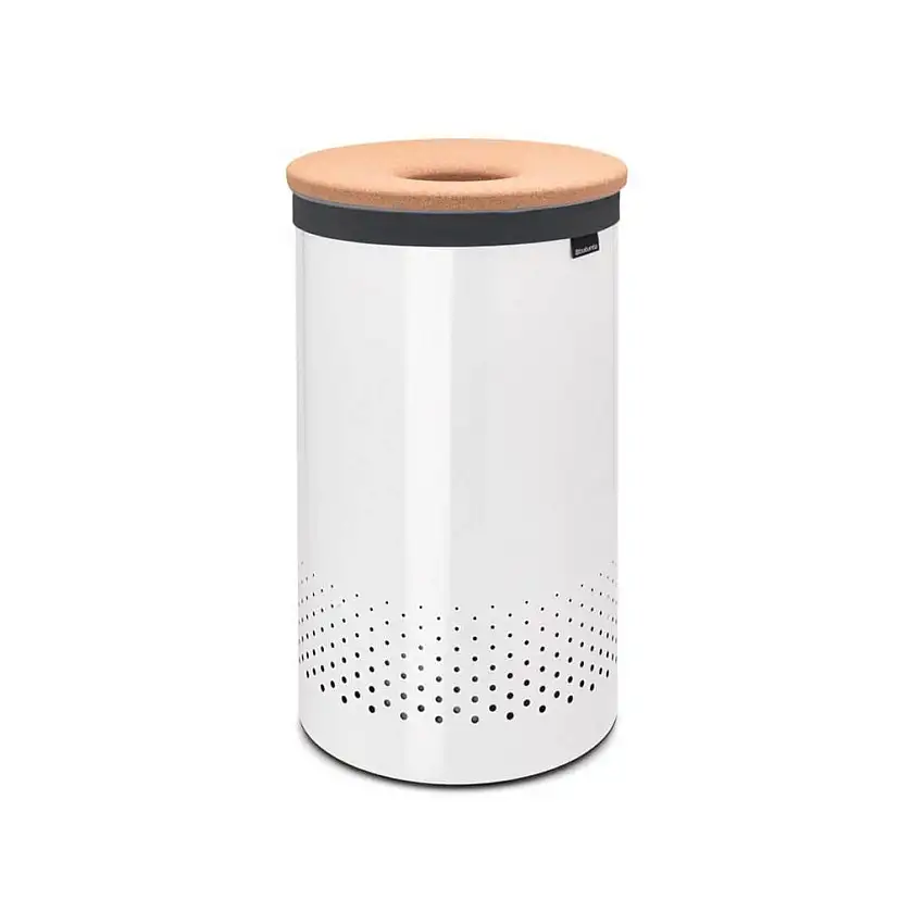Portabiancheria 60 lt, con coperchio in sughero, bianco, Brabantia