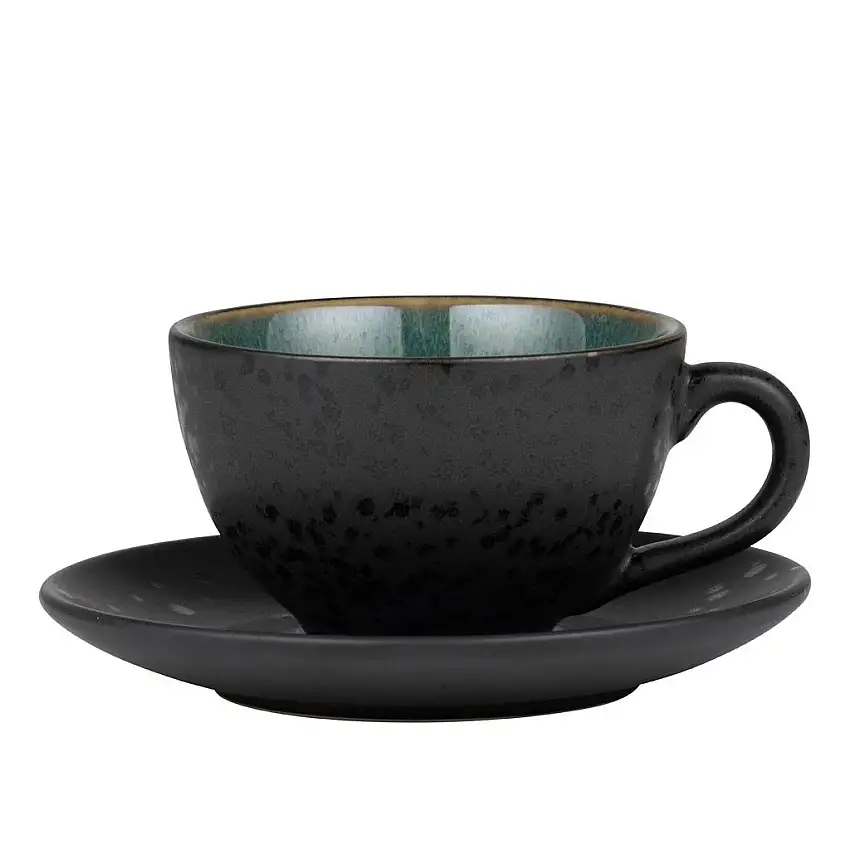 Tazza da tè con piattino 220 ml, nero/verde, Bitz