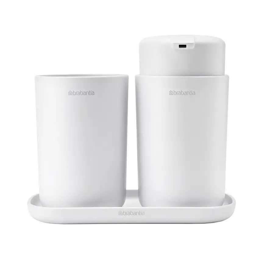 Set di dispenser per sapone liquido e bicchiere per spazzolini, bianco, Brabantia