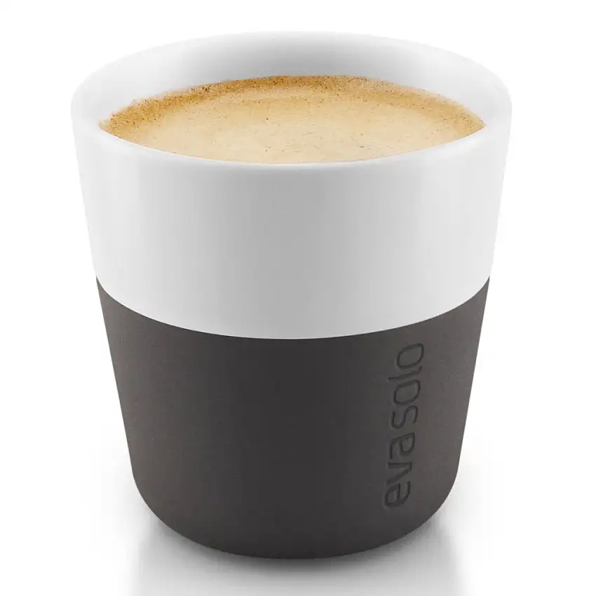 Tazzine espresso 80 ml, set di 2 pz, con cover in silicone, carbon black, Eva Solo