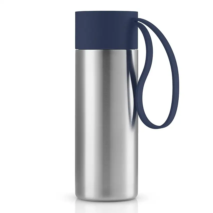 Tazza da viaggio TO GO 350 ml, coperchio blu scuro, acciaio inox, Eva Solo