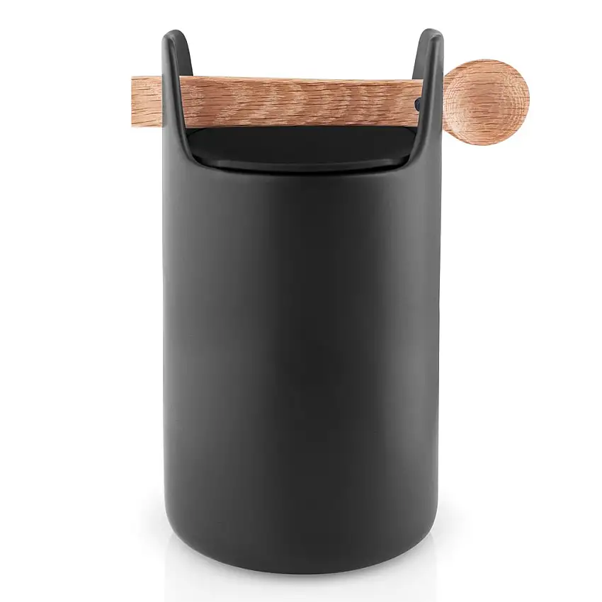 Barattolo da cucina 20 cm, con cucchiaio in legno, nero, Eva Solo