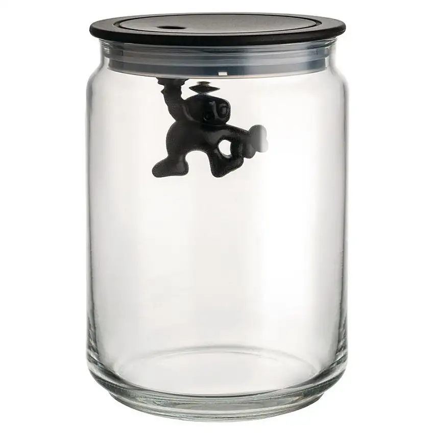 Barattolo da cucina GIANNI 900 ml, coperchio nero, vetro, Alessi