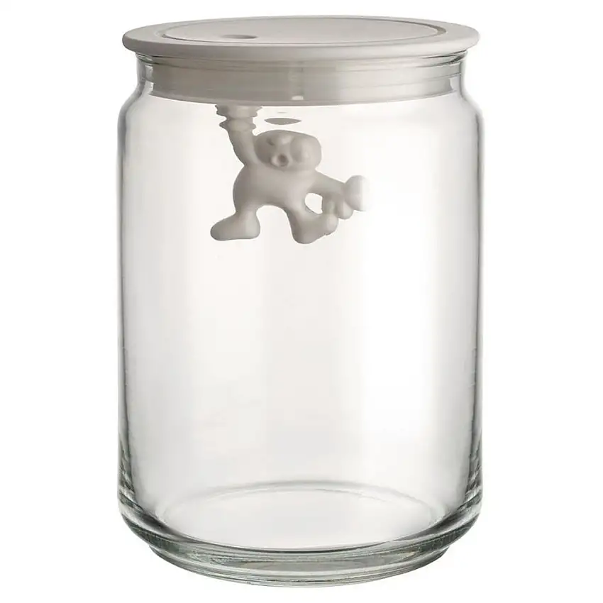 Barattolo da cucina GIANNI 900 ml, coperchio bianco, vetro, Alessi
