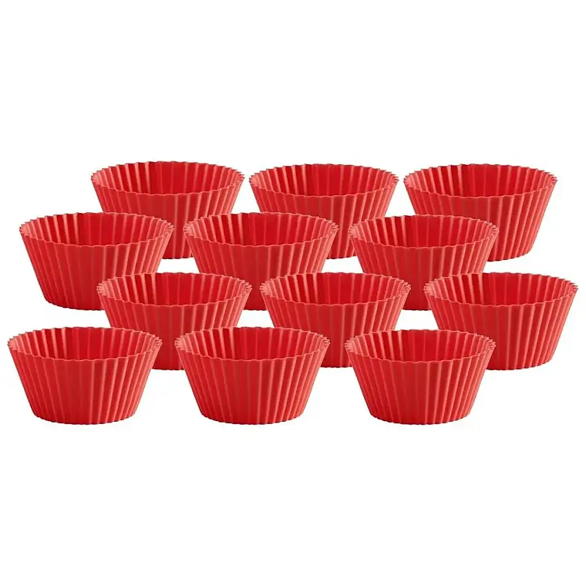 Teglia per muffin singoli, set di 12 pz, 75 ml, silicone, rossa, Lékué