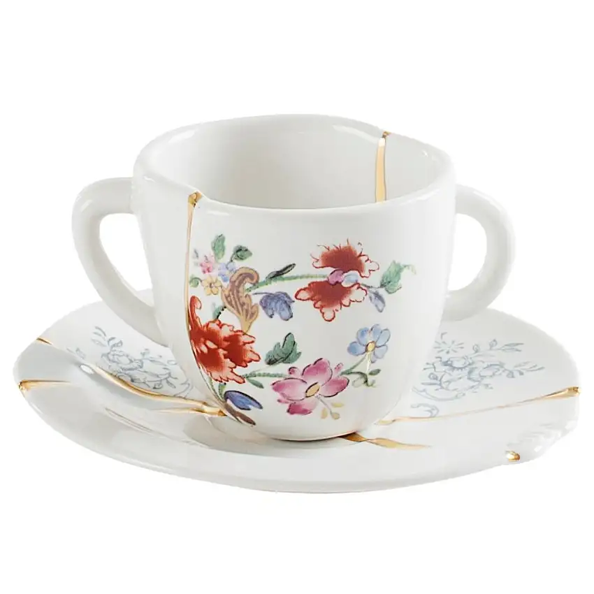 Tazzina da caffè con piattino KINTSUGI 1 bianco, Seletti
