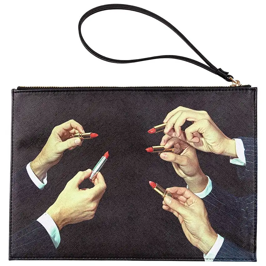 Borsa a busta TOILETPAPER LIPSTICKS 28 x 20 cm, nera, Seletti