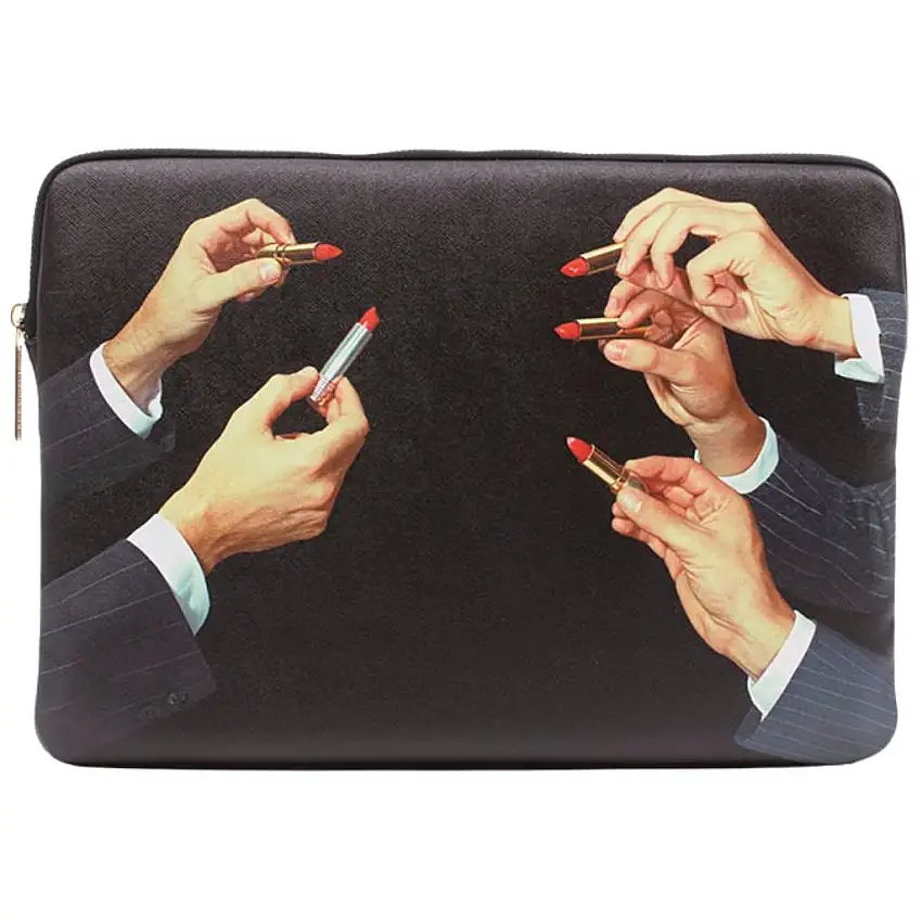 Borsa per laptop TOILETPAPER LIPSTICKS 34,5 x 25 cm nera, Seletti
