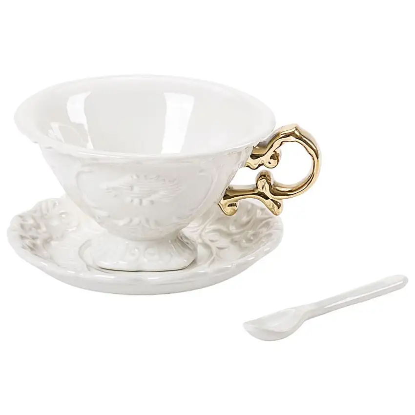 Tazza da tè con piattino e cucchiaino I-WARES oro, Seletti