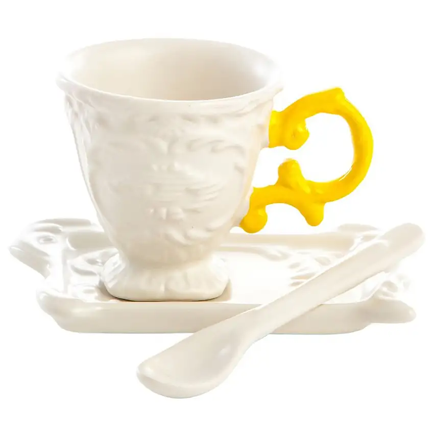 Tazzina da caffè con piattino e cucchiaino I-WARES, giallo, Seletti
