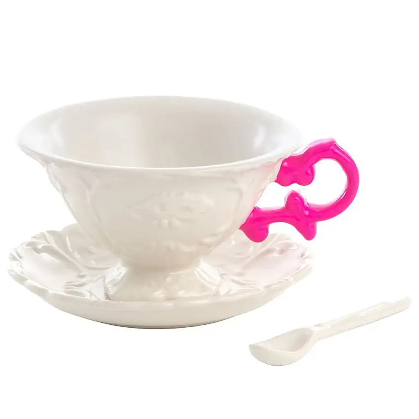 Tazza da tè con piattino e cucchiaino I-WARES, fucsia, Seletti