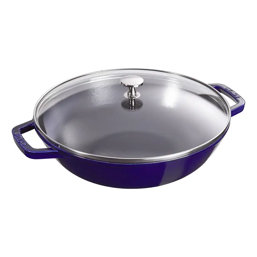 Wok 30 cm, con coperchio in vetro, blu scuro, Staub