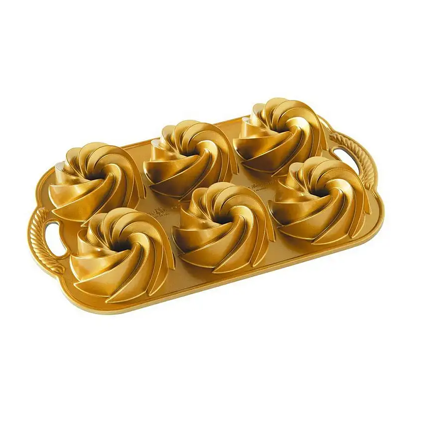 Tortiera GEO BUNDLETTE BUNDT, per 6 ciambelle, oro, Nordic Ware