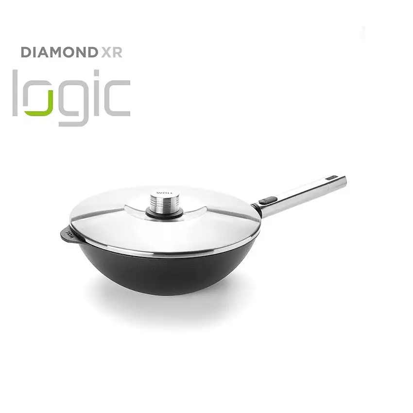 Wok DIAMOND PRO XR LOGIC 28 cm, con coperchio, manico rimovibile, WOLL