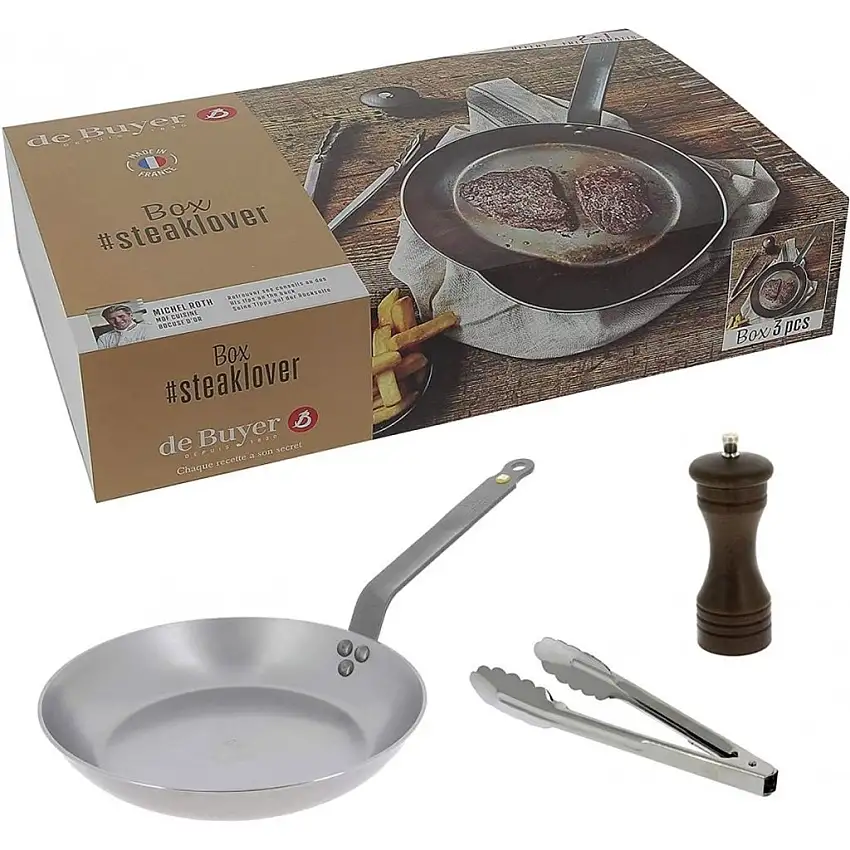 Bistecchiera MINERAL B 26 cm, con macinapepe e pinze da cucina, de Buyer