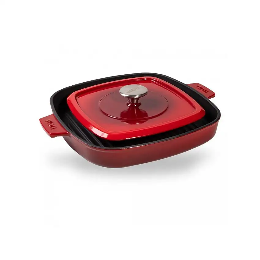 Bistecchiera IND 24 cm rossa, con coperchio, ferro, Woll