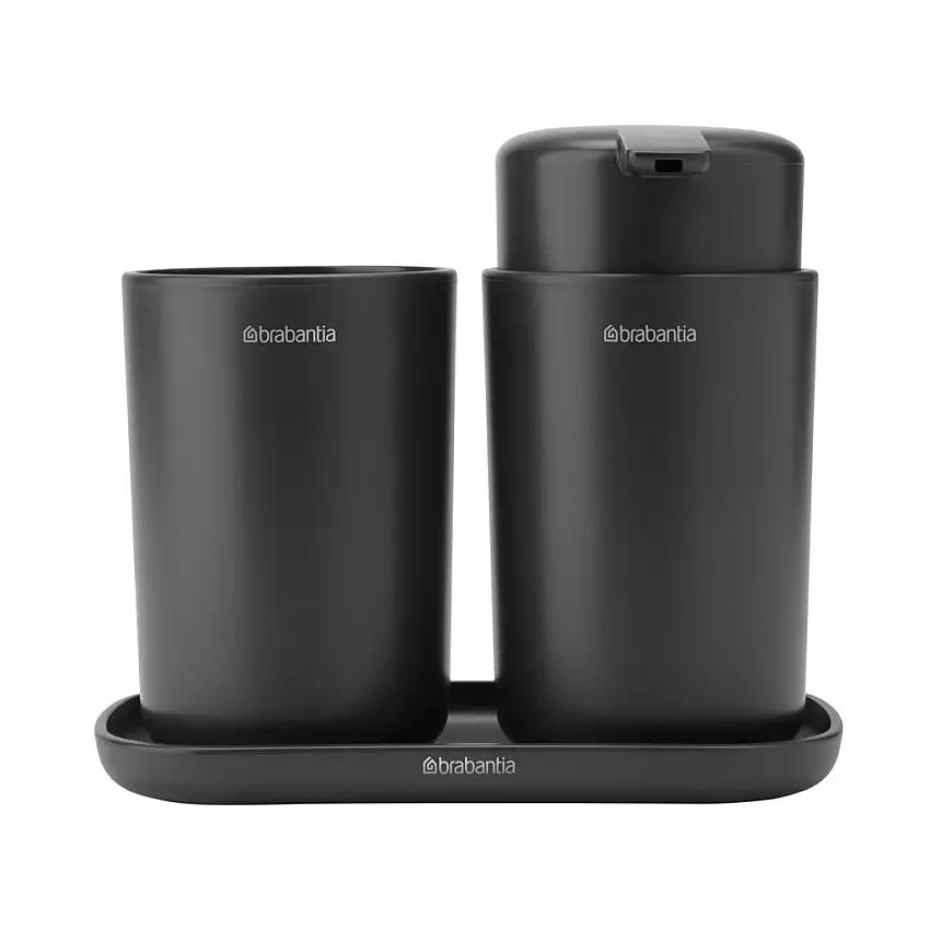 Set dispenser per sapone liquido e bicchiere per spazzolini, grigio, Brabantia