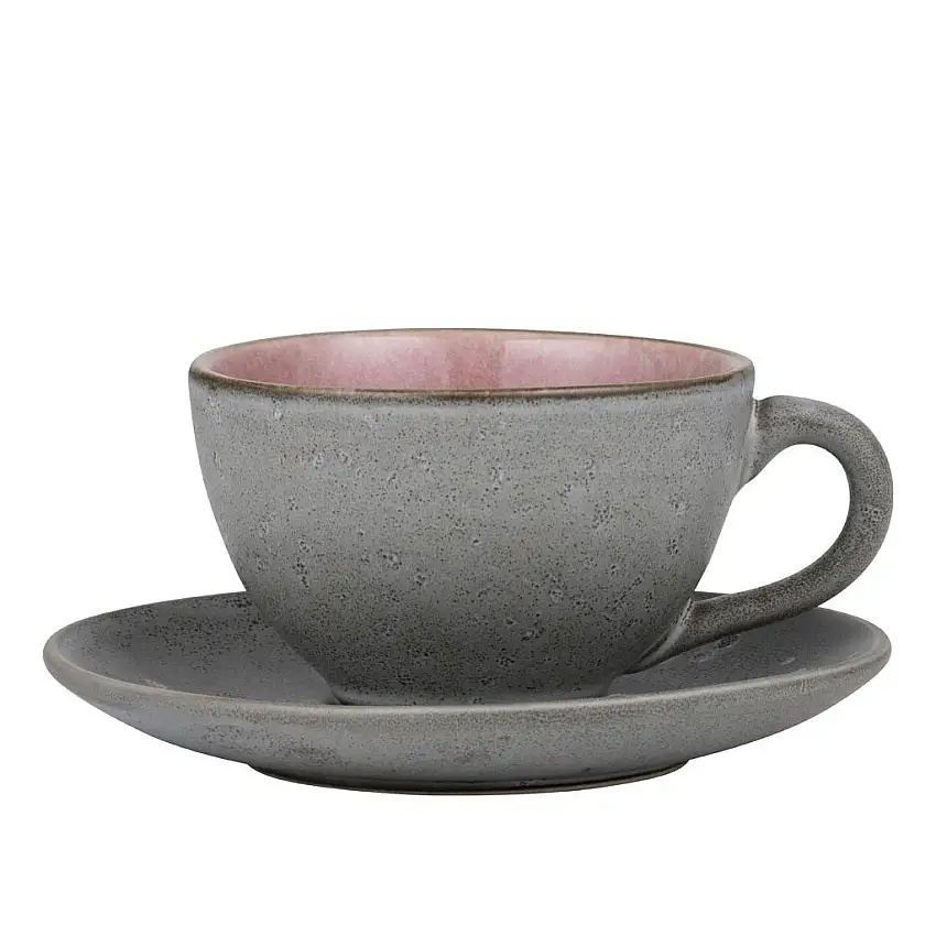 Tazza da tè con piattino 220 ml, grigio/rosa chiaro, Bitz