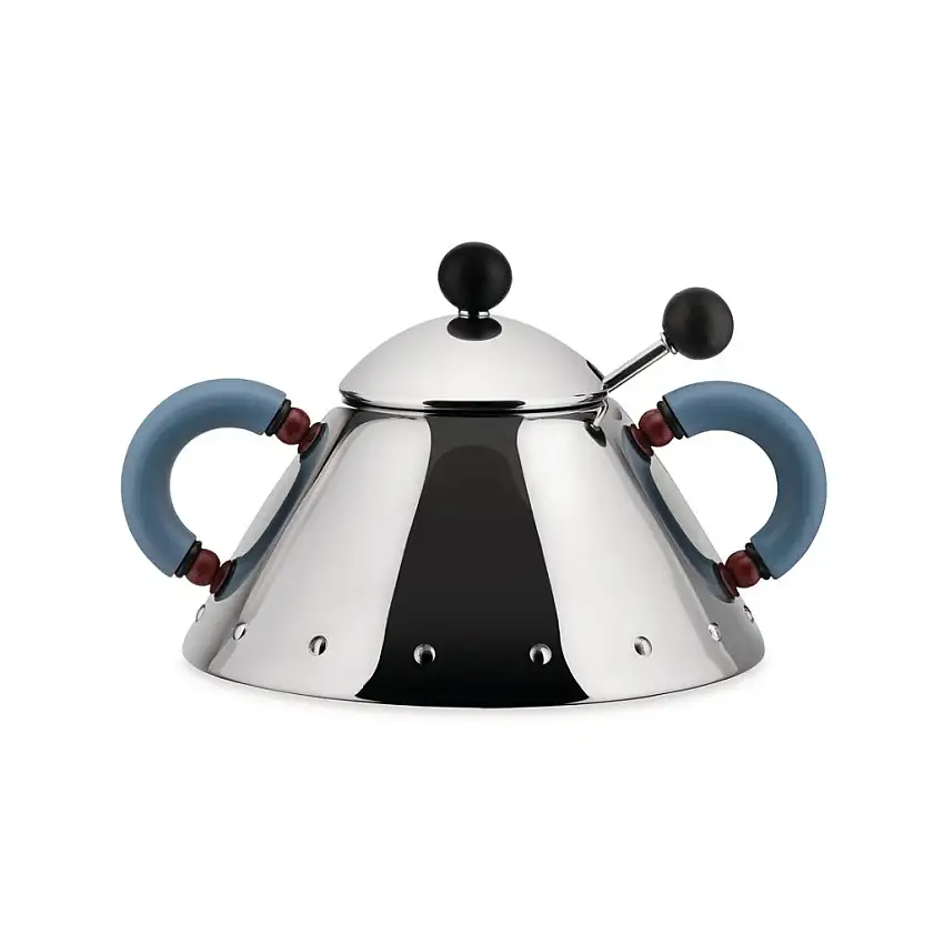 Zuccheriera 9097, con cucchiaio, argento / blu, Alessi,