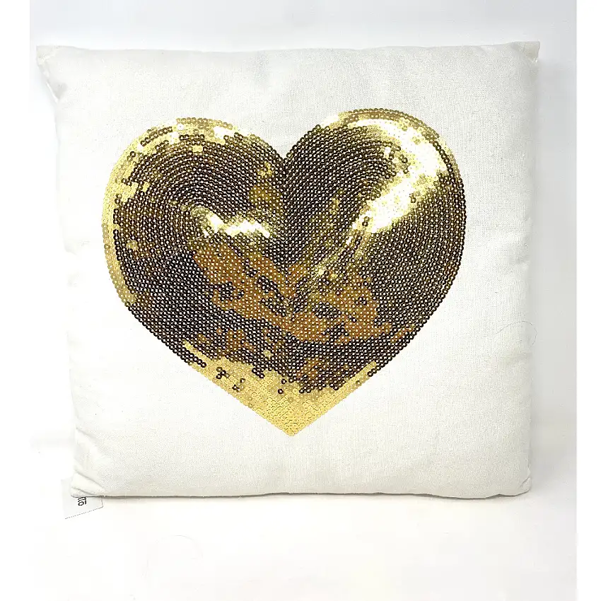 CUSCINO PAILLETTES CUORE ORO CM 40 X 40