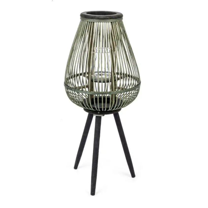 LANTERNA TREPPIEDE BAMBOO CM 61 H VERDE -NERO