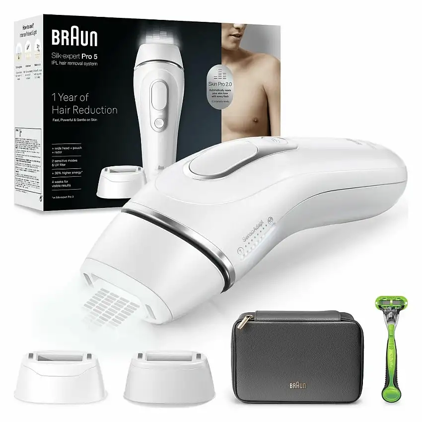 Braun Silk-expert Pro Epilatore Luce Pulsata Silk·expert Pro 5, Epilazione A Casa Tua, Con Custodia, Rasoio Uomo Gillette, 2 Testine, PL5145 cod. 7500435238373