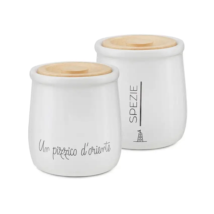 PORCELLANA BIANCA - Gli Onesti Barattolo Spezie In Stoneware E Legno Di Quercia 180 Ml