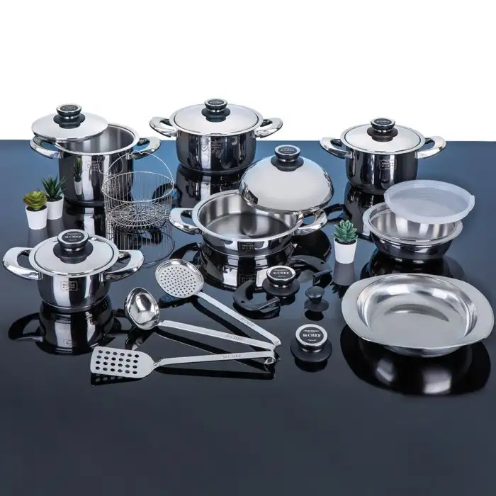 Batteria di Pentole da 22 Pezzi Sì Chef Linea Prestige in Acciaio Inox