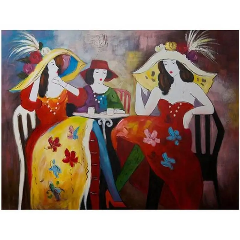 Dipinto a mano olio su tela DONNE AL BAR 200 X1739