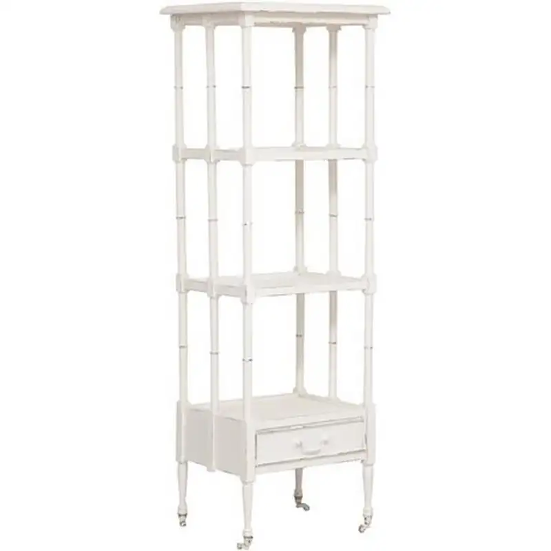Etagere in legno massello di mogano con ruote bianca L1410-B