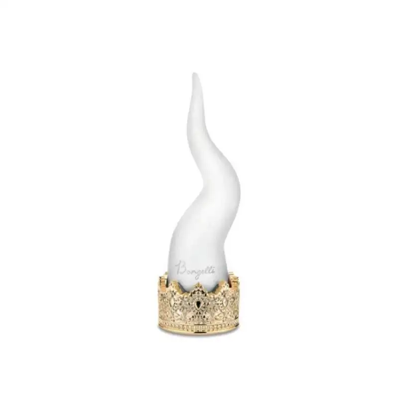 Bongelli corno portafortuna bianco con corona oro midi H31cm