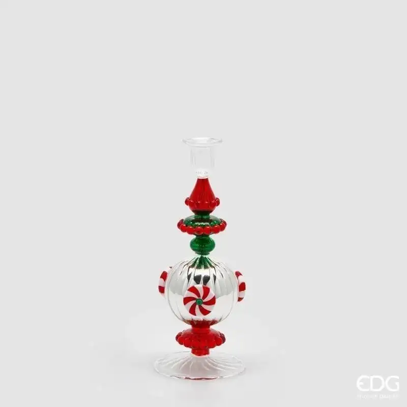 Candelabro EDG in Vetro Verde e Rosso – H33