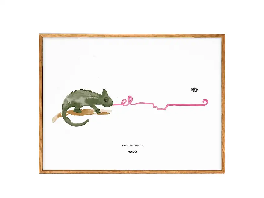 Paper Collective Charlie the Chameleon Stampa con cornice in rovere
