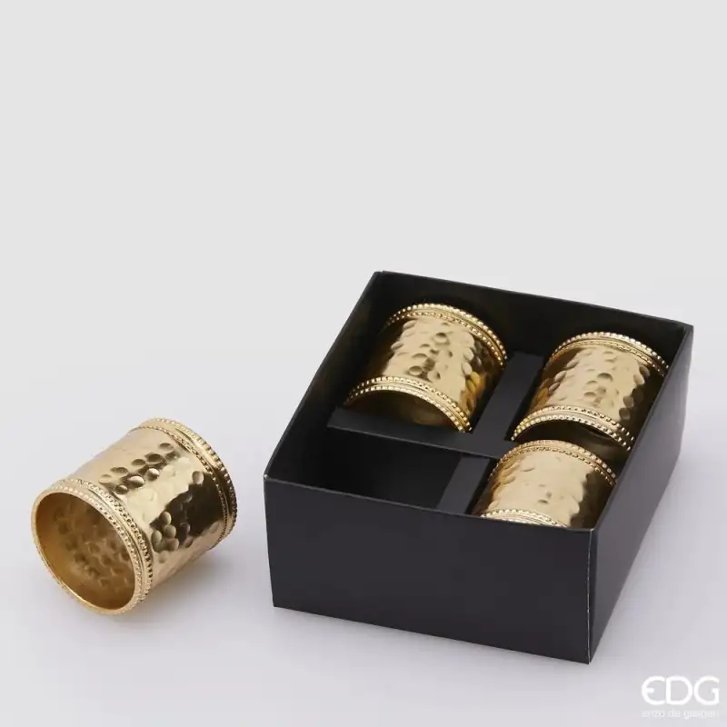 EDG Enzo De Gasperi set 4 fermatovaglioli cilindrico martellato oro Ø4.5cm