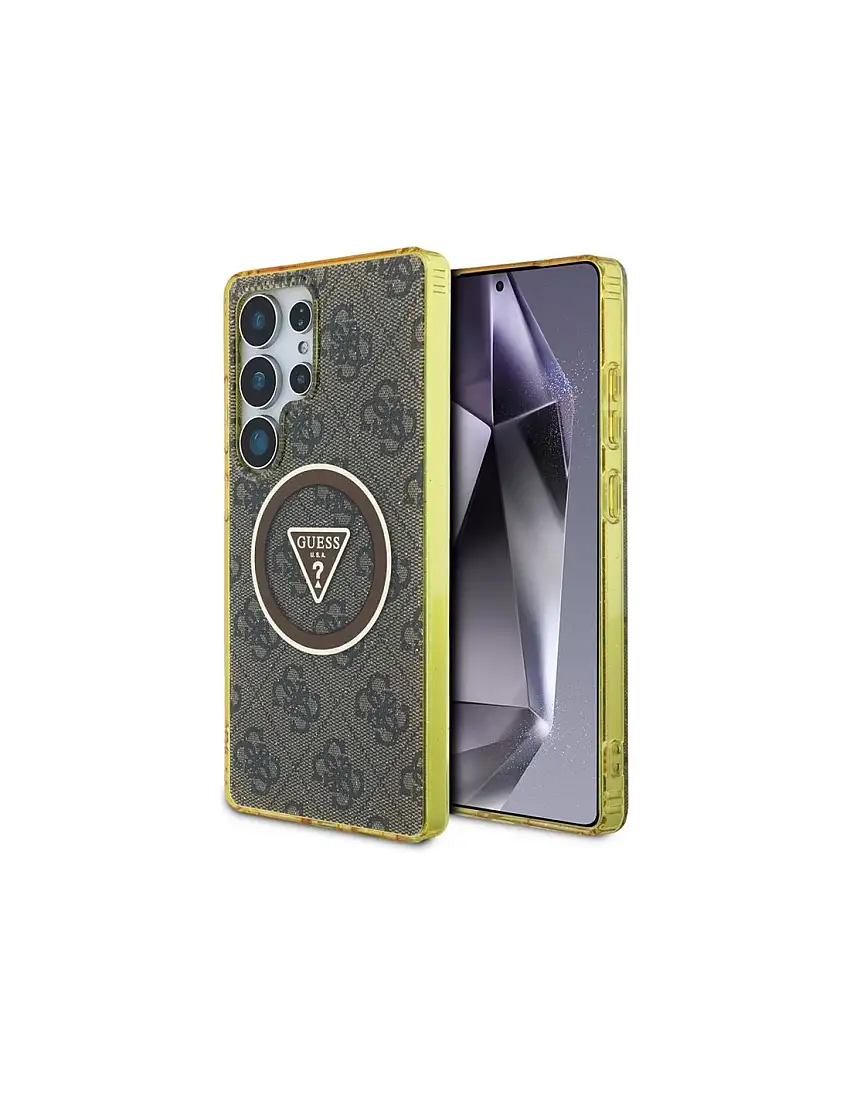 Guess 4G Glitter Triangle Buttons MagSafe - Case for Samsung Galaxy S25 Ultra (brown)