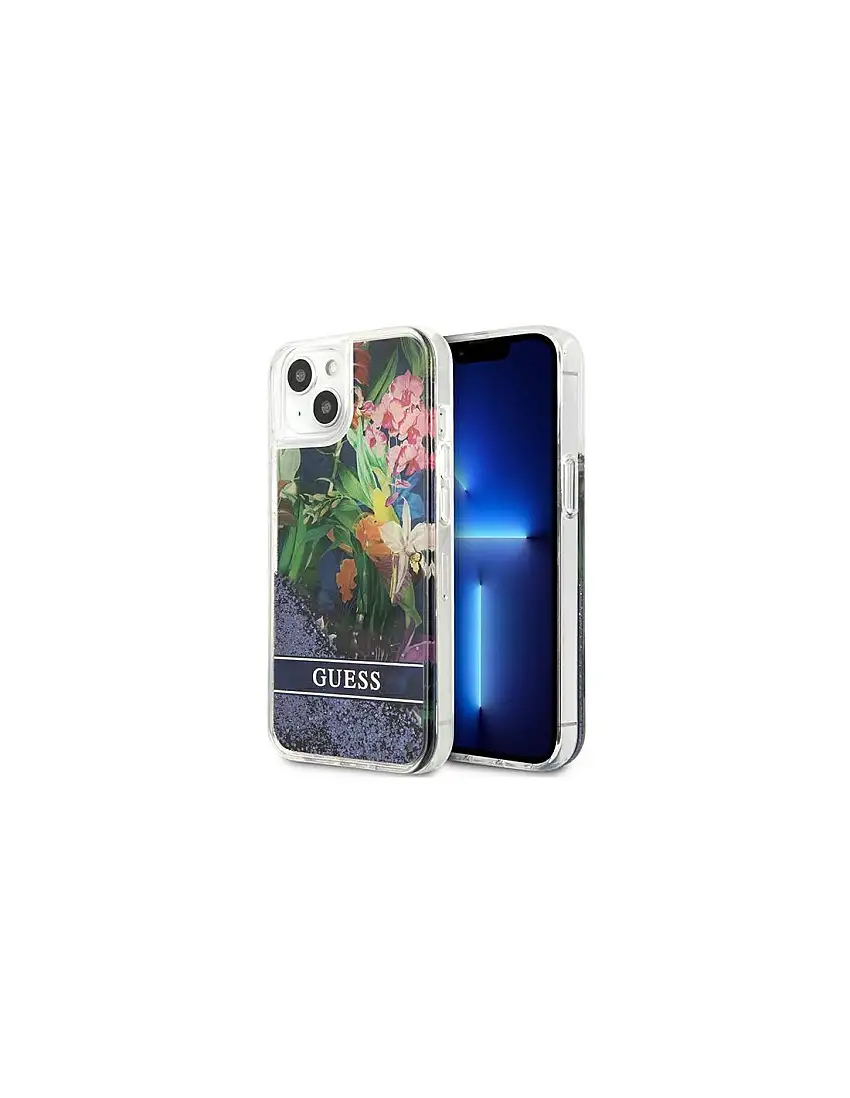 Guess Liquid Glitter Flower – Cover for iPhone 13 mini (Blue)