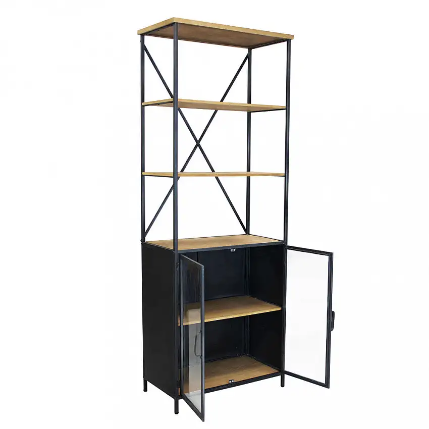 Mobile Brock: Libreria Industriale Alta in Legno e Acciaio