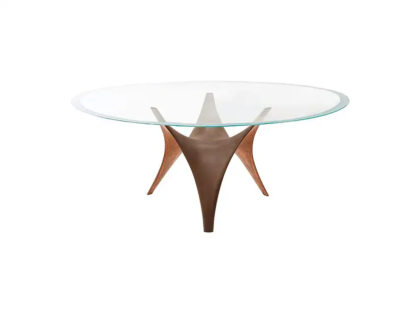 Molteni&C Arc Tavolo Ø 140 cm - H. 73 cm - Cemento Mattone / Cristallo Extrachiaro