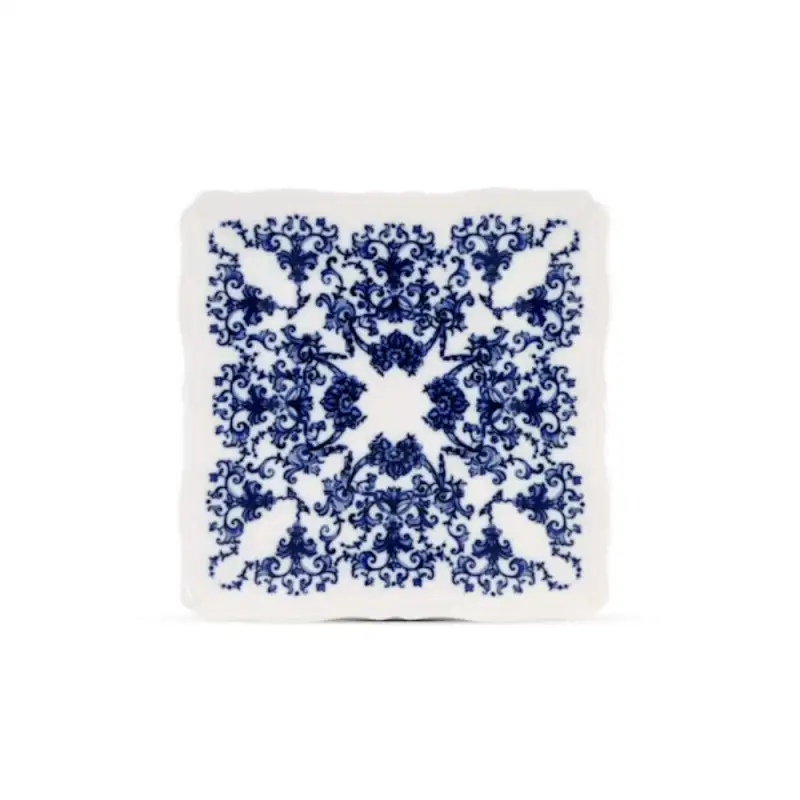 Richard Ginori Piatto quadrato grande Babele blu fiori