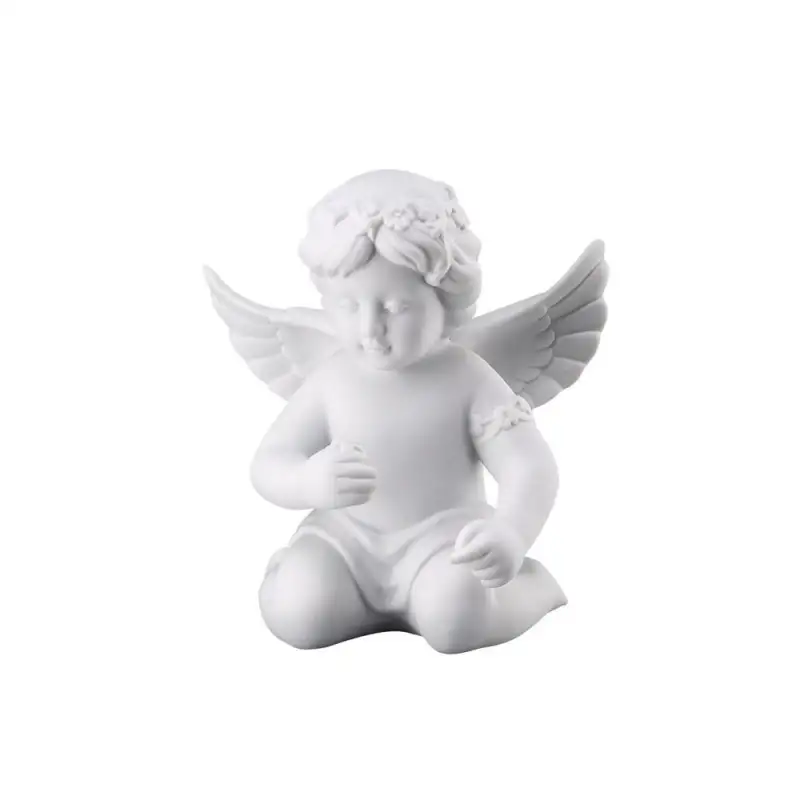 Rosenthal statuetta Angelo con Corona di Fiori bianco media H10cm