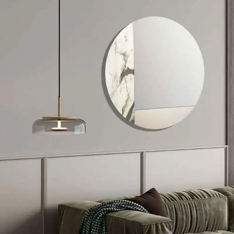 Abitarte Specchio Rotondo 80 cm Marmo Laminato Bianco e Foglia Argento