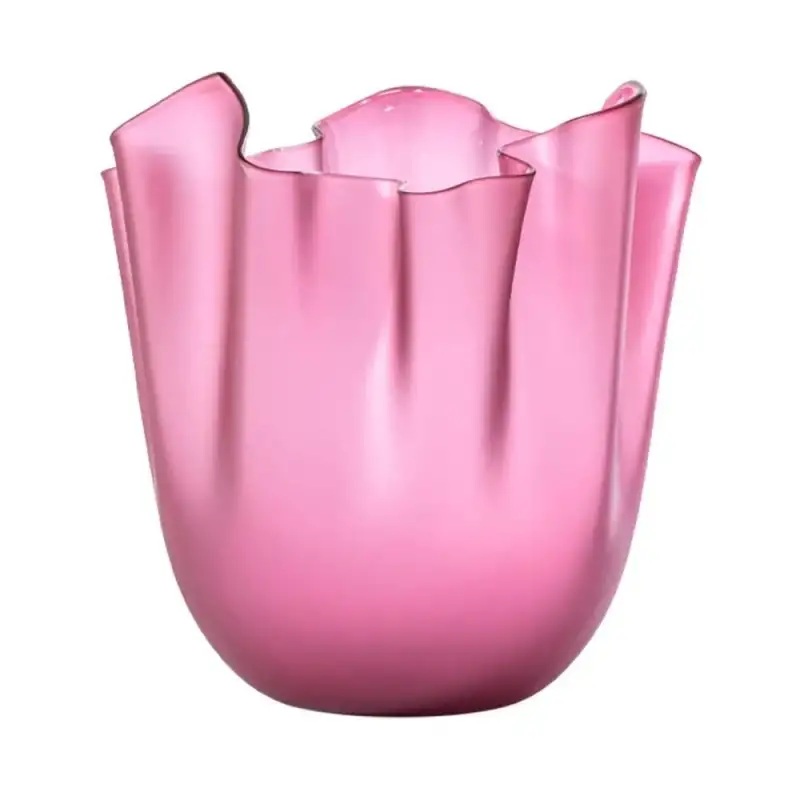 Venini vaso Fazzoletto magenta trasparente sabbiato grande Ø23xH31cm