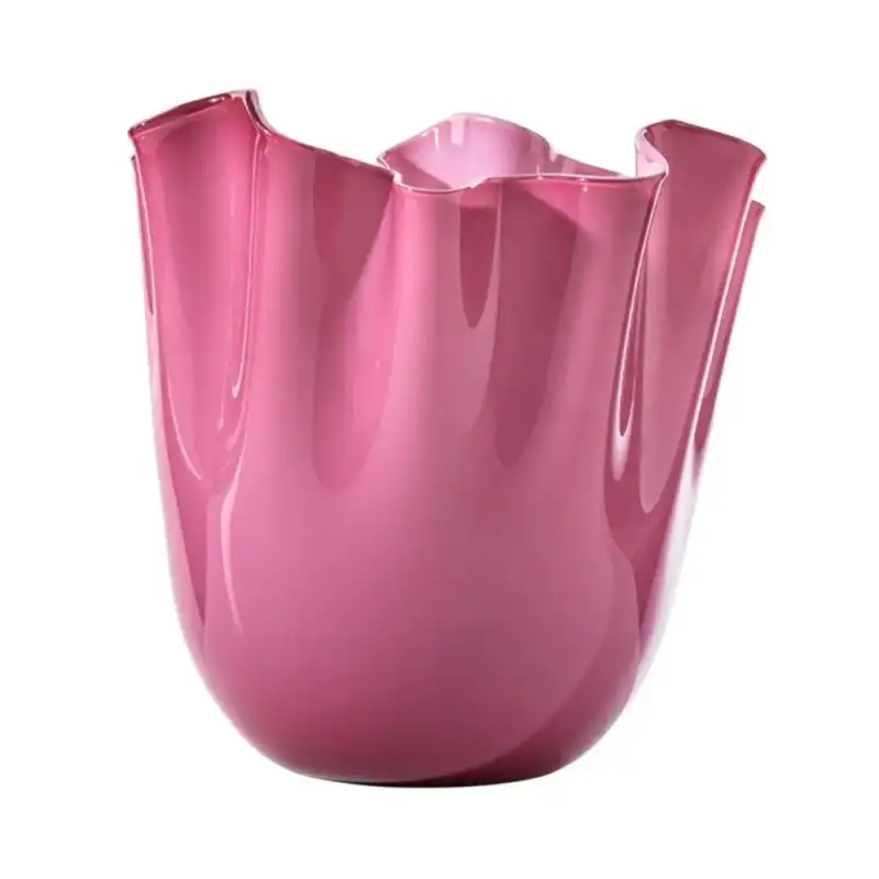 Venini vaso Fazzoletto Opalino magenta interno lattimo grande Ø23xH31cm