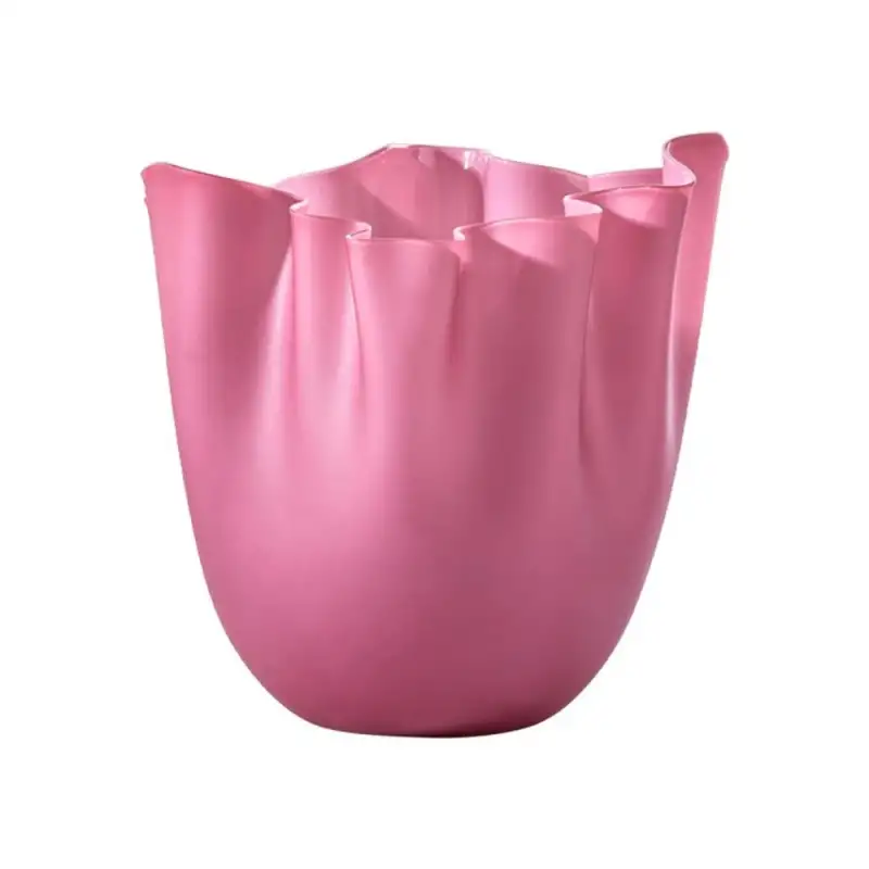 Venini vaso Fazzoletto Opalino magenta sabbiato interno lattimo medio Ø20xH24cm