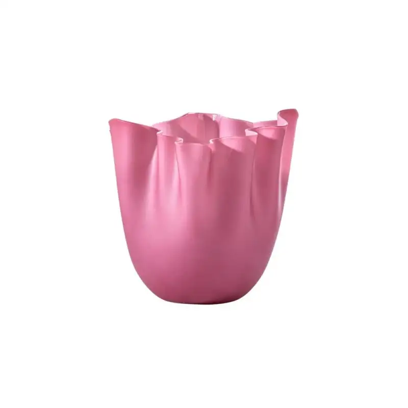 Venini vaso Fazzoletto Opalino magenta sabbiato interno lattimo piccolo Ø13xH13cm