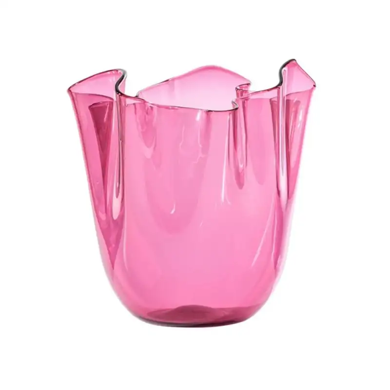 Venini vaso Fazzoletto Opalino magenta trasparente medio Ø20xH24cm