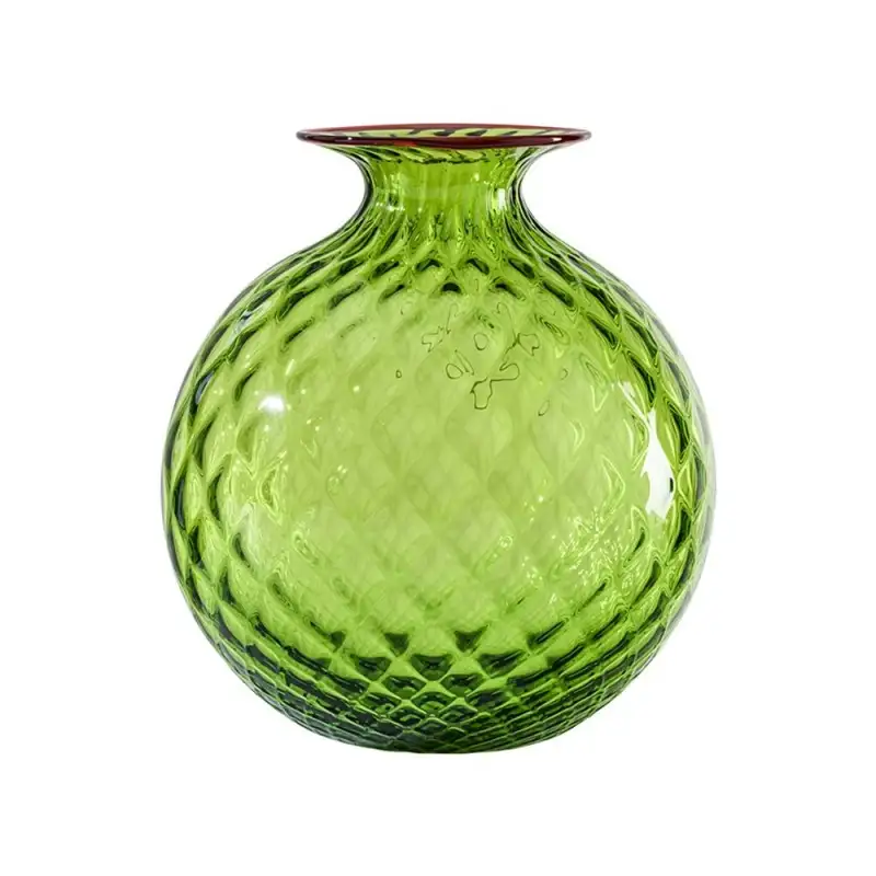 Venini vaso Monofiori Balloton verde erba filo rosso Ø14cm