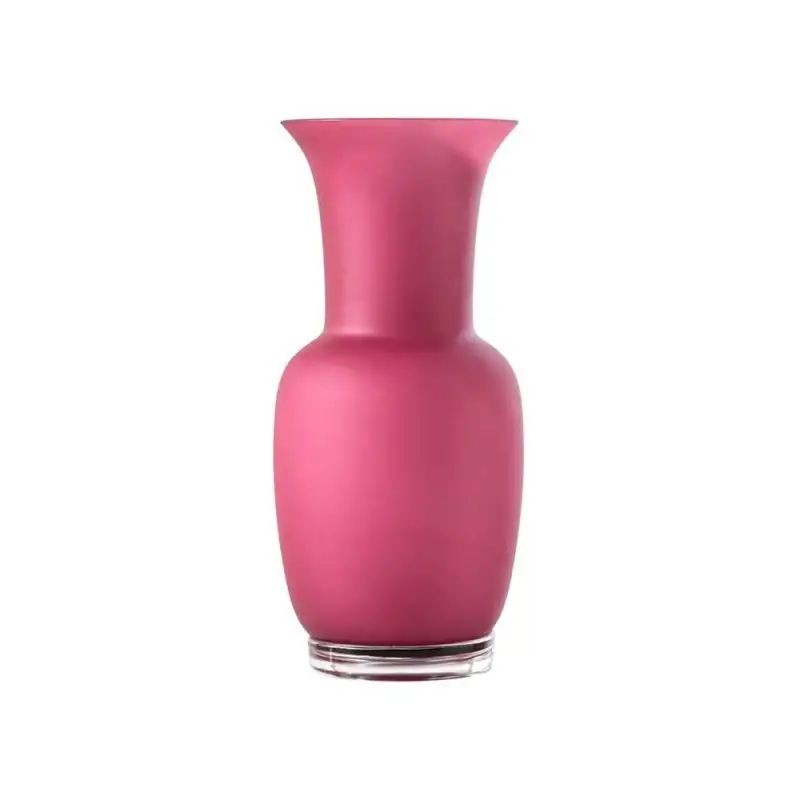 Venini vaso Opalino magenta sabbiato base cristallo medio Ø17xH36cm
